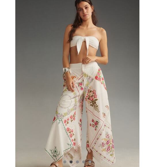 Anthropologie Pants - By Anthropologie Patchwork Linen Wide-Leg Crop Pants